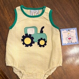 Thread Sisters Baby Yellow and Green Tractor Bodysuit